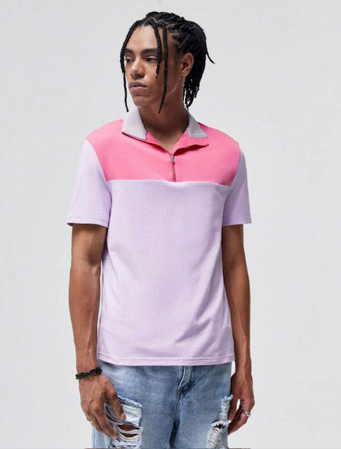 UNISEX Cotton Two Tone Quarter Zip Tee