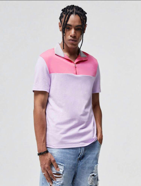 UNISEX Cotton Two Tone Quarter Zip Tee