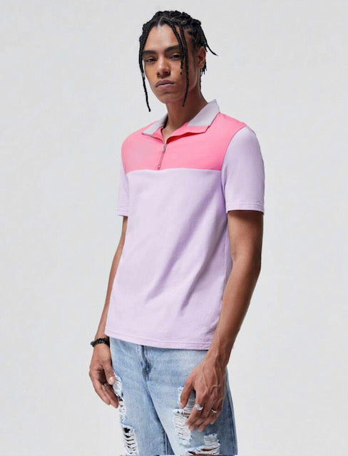 UNISEX Cotton Two Tone Quarter Zip Tee