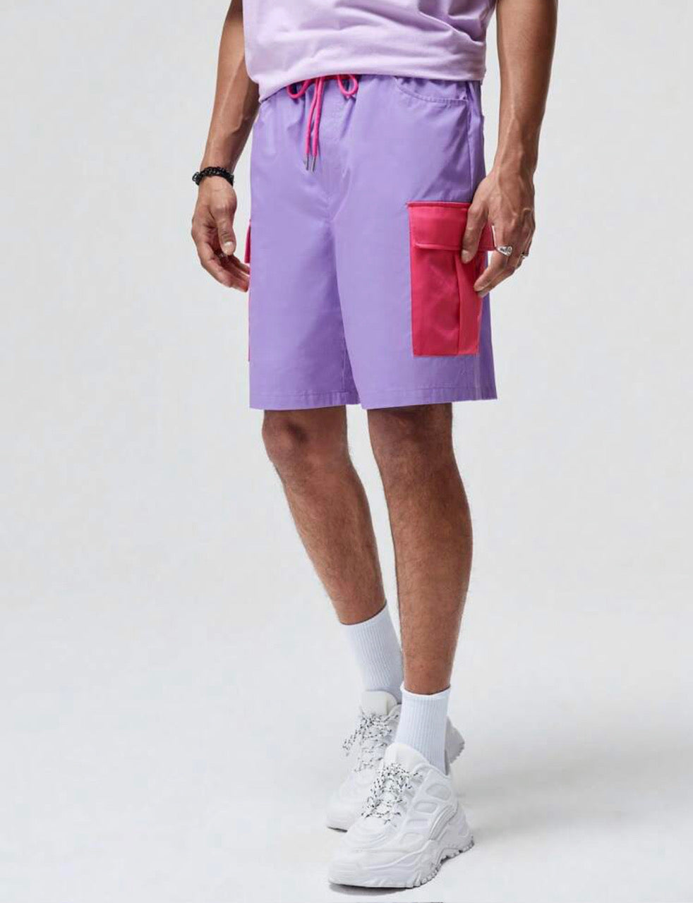 Unisex Cotton Flap Pocket Side Drawstring Waist Shorts