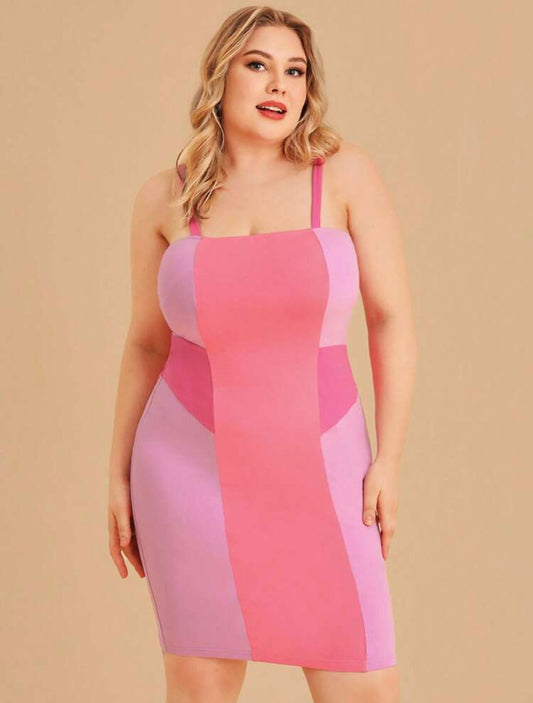 Plus Size Color-block strap dress
